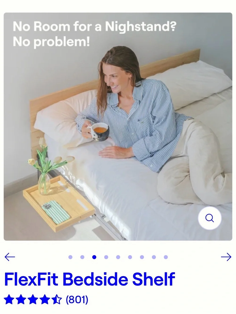 Bedside Shelf in White plastic - Space-Saving Bed Tray